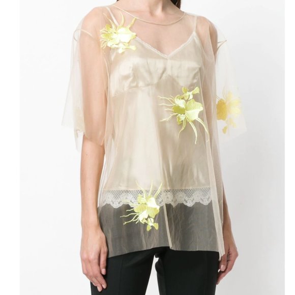HELMUT LANG Embroidered Floral Top - Picture 1 of 8